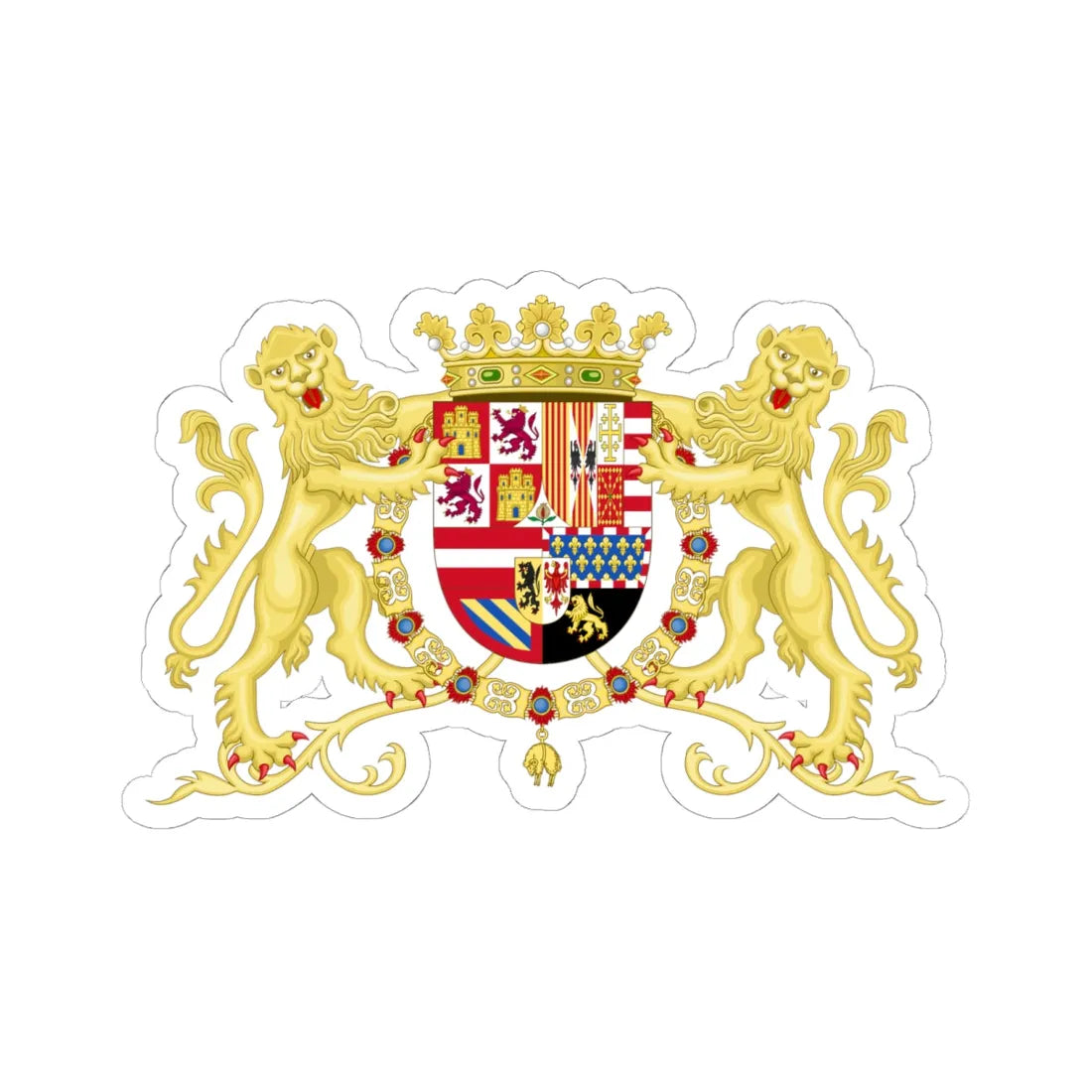 Coat of Arms of Philip II of Spain with Supporters 1558-1580 (Spain) (Coat of Arms) STICKER Vinyl Kiss-Cut Decal 6 Inch White - The Sticker Space