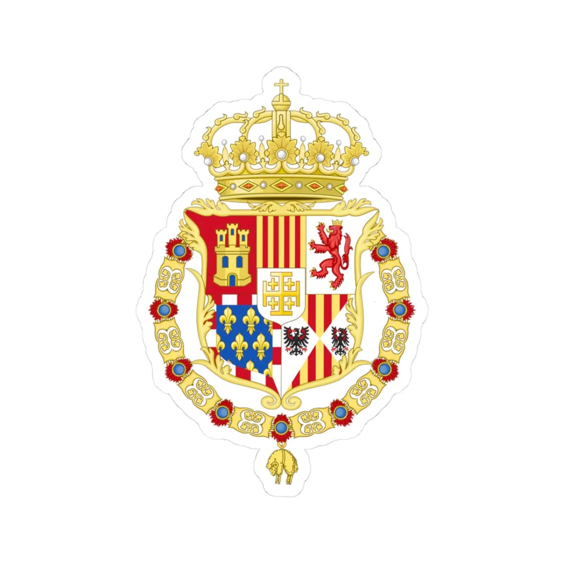 Coat of Arms of Philip V of Spain as Monarch of Naples (Spain) (Coat of Arms) STICKER Vinyl Kiss-Cut Decal 3 Inch White - The Sticker Space