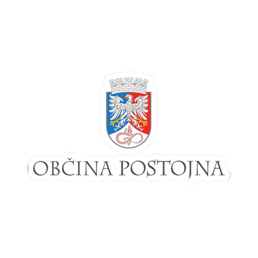 Coat of arms of Postojna with lettering (Slovenia) (Coat of Arms) STICKER Vinyl Kiss-Cut Decal 2 Inch White - The Sticker Space