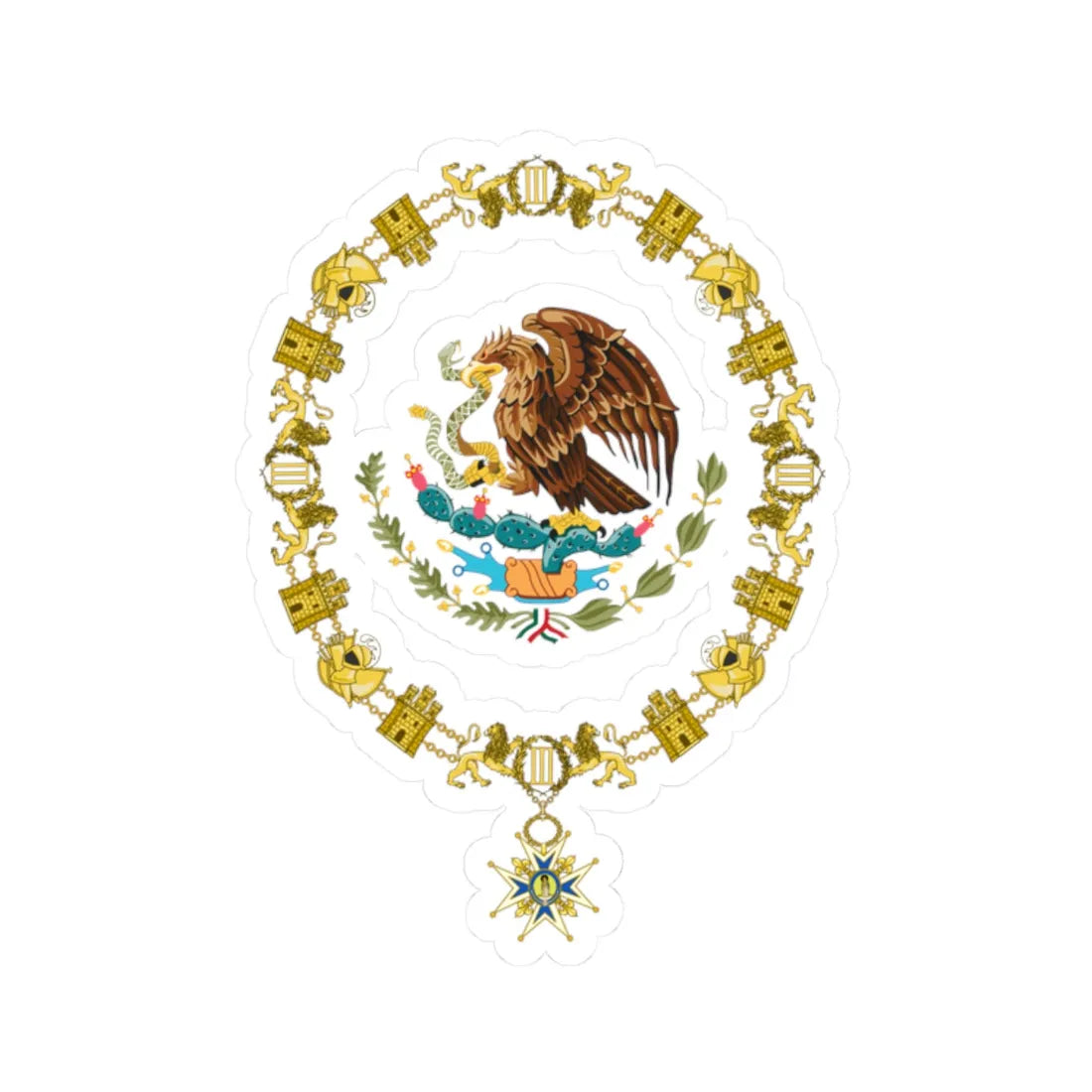 Coat of Arms of President of Mexico Collar of the Order of Charles III (Mexico) (Coat of Arms) STICKER Vinyl Kiss-Cut Decal 2 Inch White - The Sticker Space