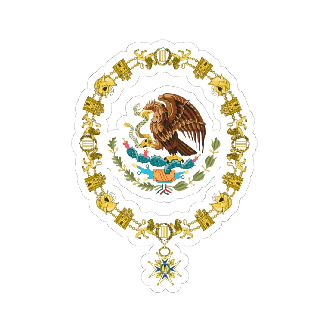 Coat of Arms of President of Mexico Collar of the Order of Charles III (Mexico) (Coat of Arms) STICKER Vinyl Kiss-Cut Decal 4 Inch White - The Sticker Space