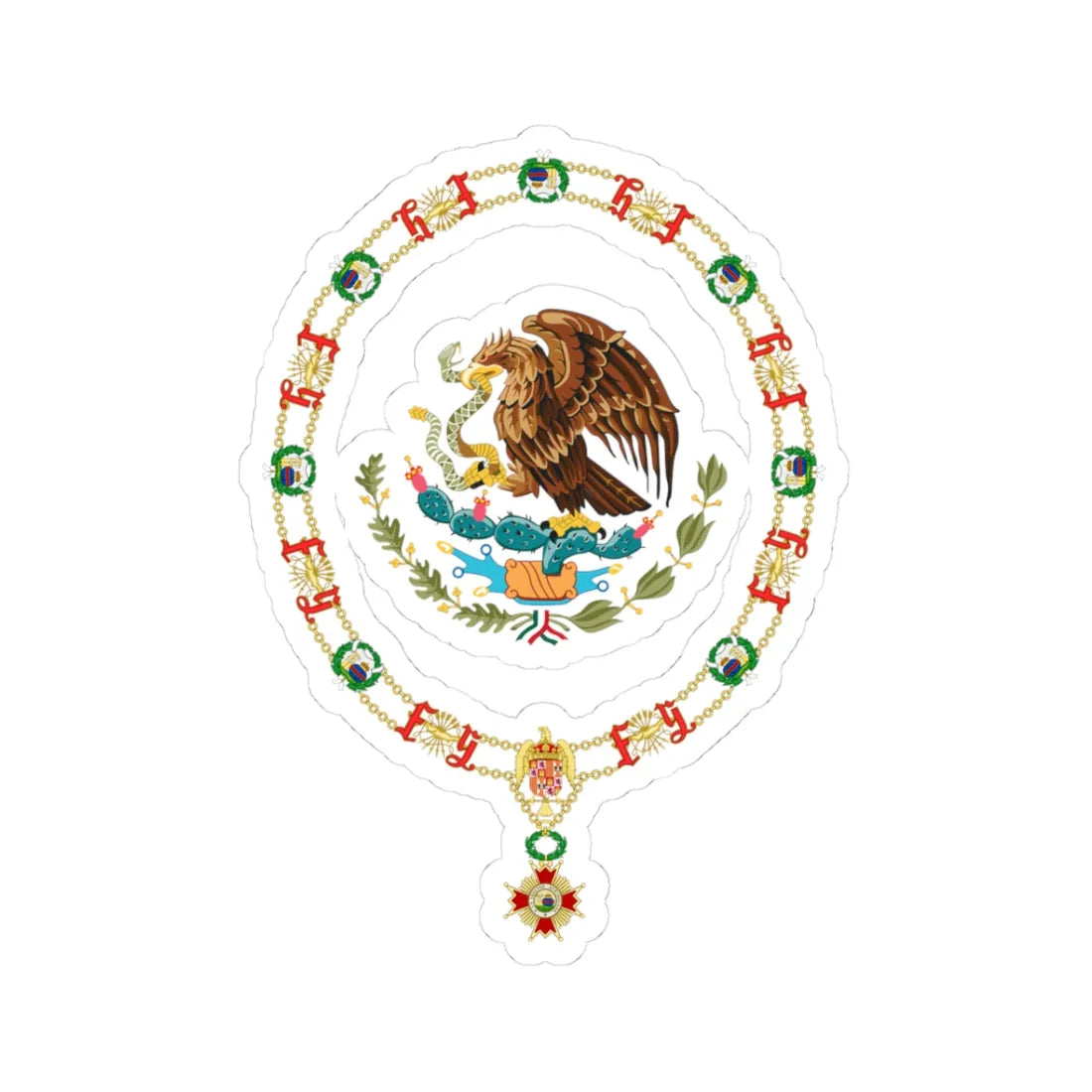 Coat of Arms of President of Mexico Order of Isabella the Catholic (Mexico) (Coat of Arms) STICKER Vinyl Kiss-Cut Decal 3 Inch White - The Sticker Space