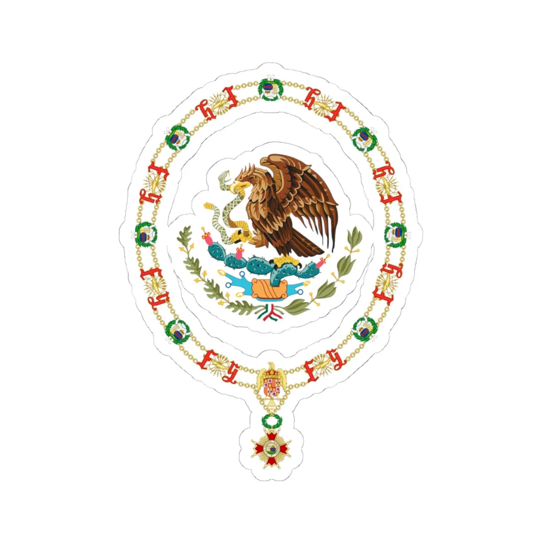 Coat of Arms of President of Mexico Order of Isabella the Catholic (Mexico) (Coat of Arms) STICKER Vinyl Kiss-Cut Decal 4 Inch White - The Sticker Space