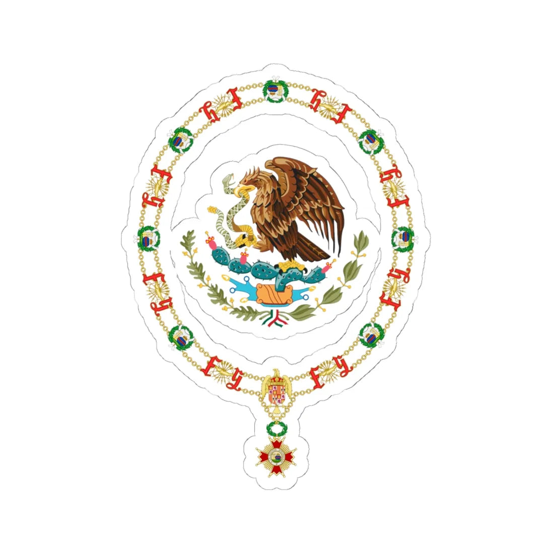 Coat of Arms of President of Mexico Order of Isabella the Catholic (Mexico) (Coat of Arms) STICKER Vinyl Kiss-Cut Decal 6 Inch White - The Sticker Space