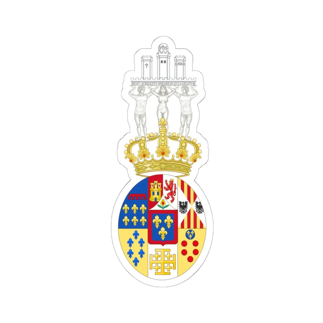 Coat of Arms of Prince Gaetan Count of Girgenti 1846-1871 (Italy) (Coat of Arms) STICKER Vinyl Kiss-Cut Decal 6 Inch White - The Sticker Space