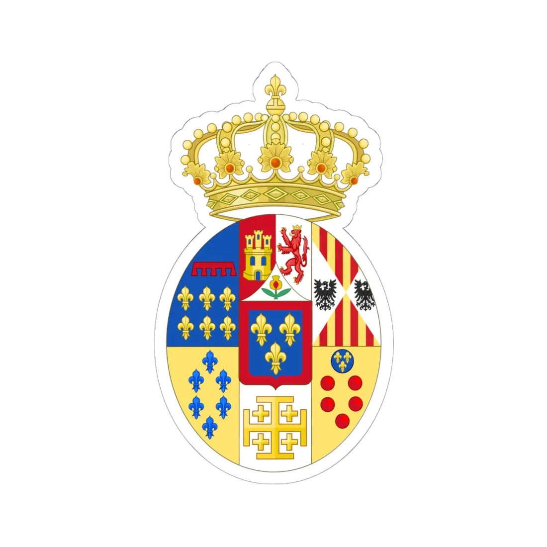 Coat of Arms of Princes of the Two Sicilies c.1840 (Italy) (Coat of Arms) STICKER Vinyl Kiss-Cut Decal 6 Inch White - The Sticker Space