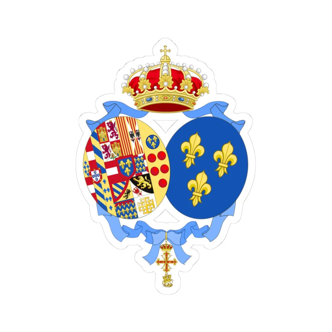 Coat of arms of Princess Anne Duchess of Calabria Spanish Heraldry (Italy) (Coat of Arms) STICKER Vinyl Kiss-Cut Decal 3 Inch White - The Sticker Space