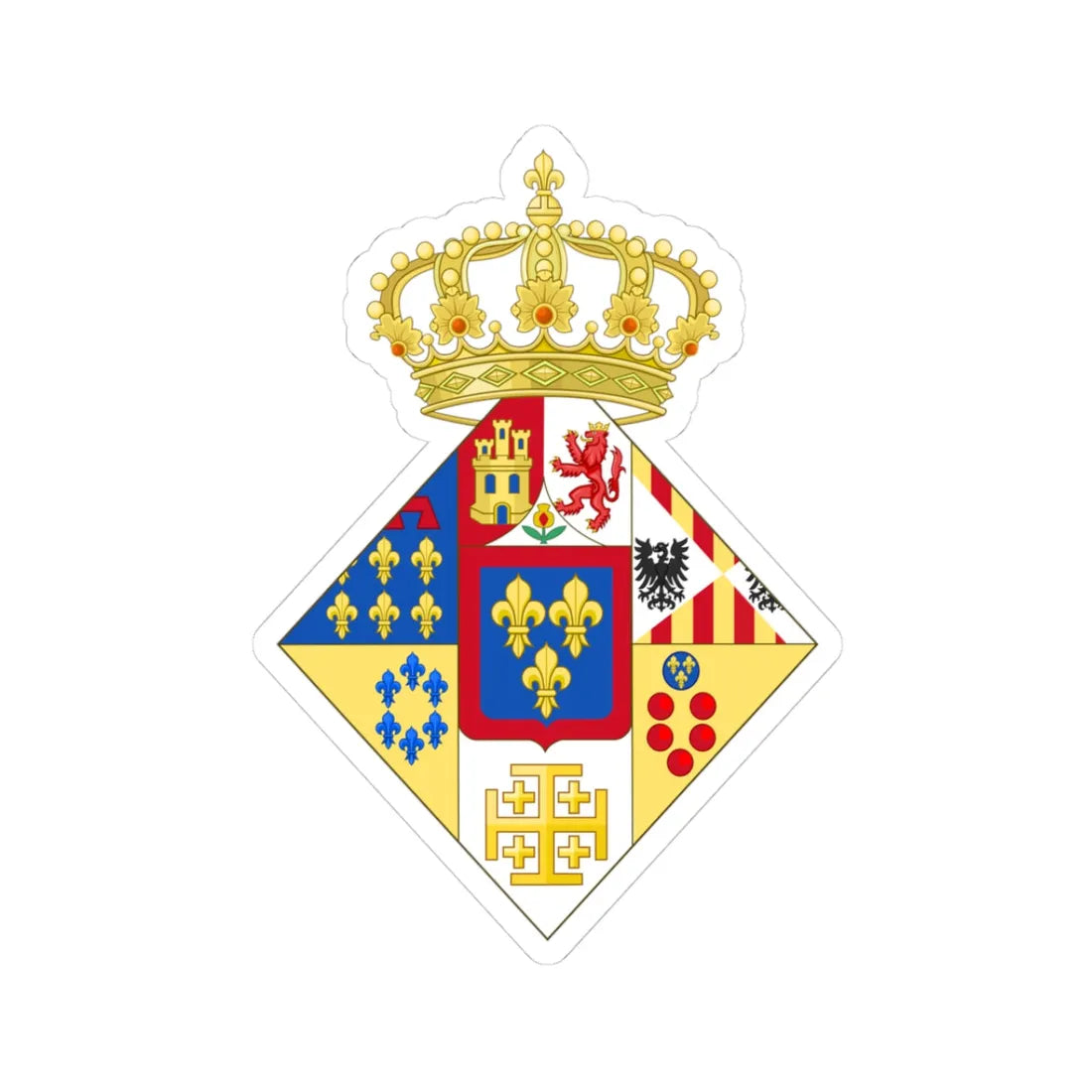 Coat of Arms of Princess of the Two Sicilies (Italy) (Coat of Arms) STICKER Vinyl Kiss-Cut Decal 3 Inch White - The Sticker Space