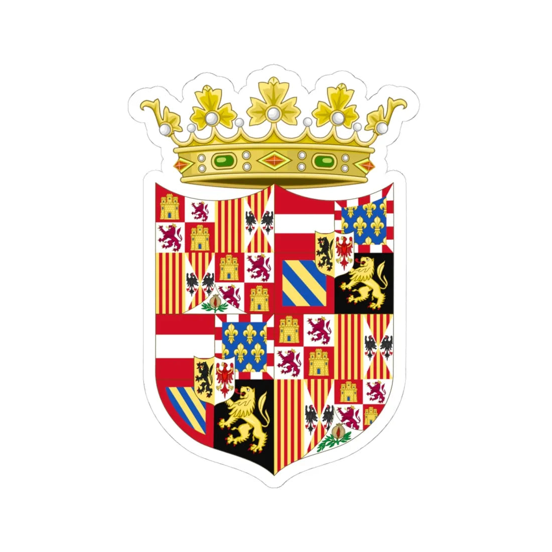 Coat of Arms of Queen Joanna of Castile (Spain) (Coat of Arms) STICKER Vinyl Kiss-Cut Decal 4 Inch White - The Sticker Space