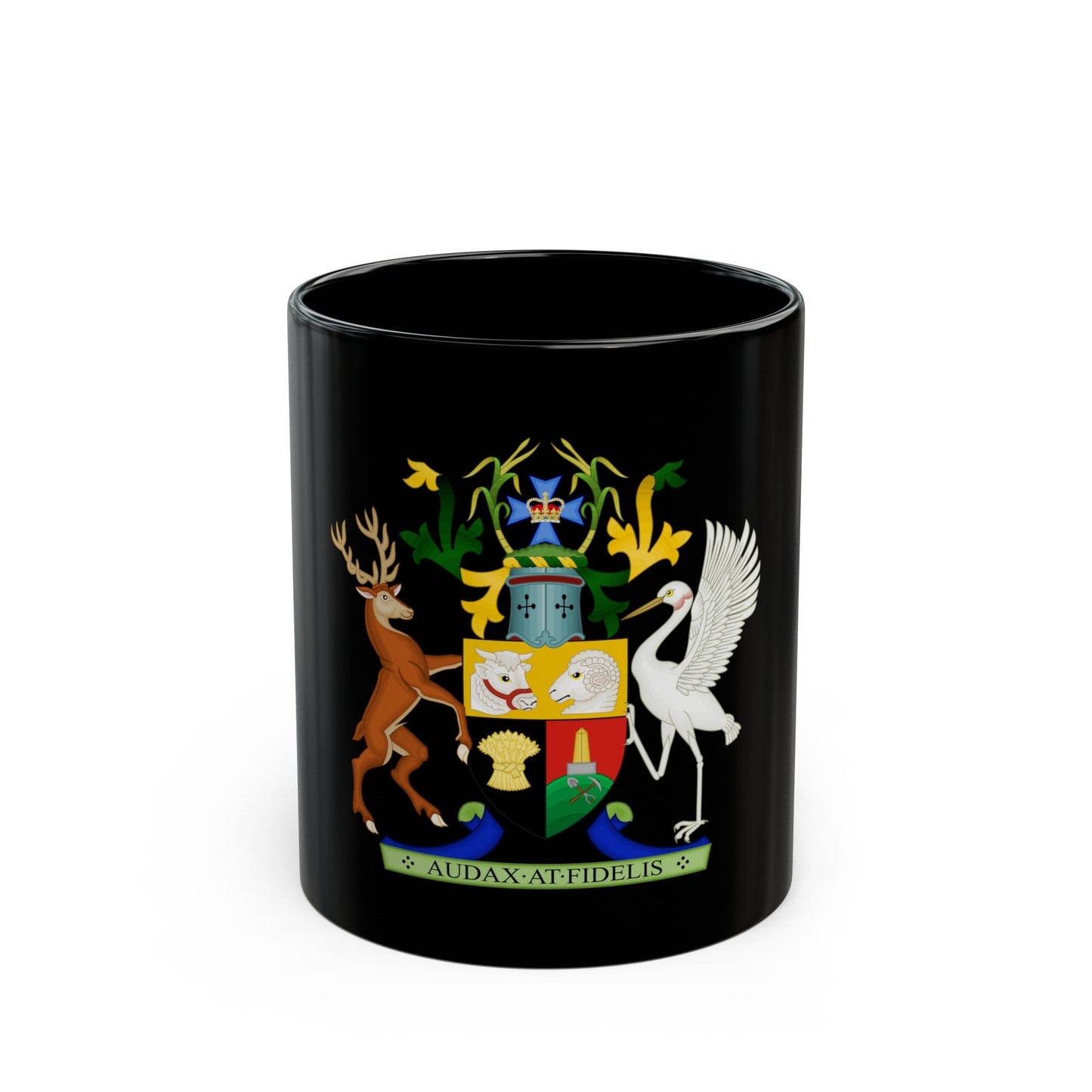 Coat of Arms of Queensland - Black Coffee Mug-11oz-The Sticker Space