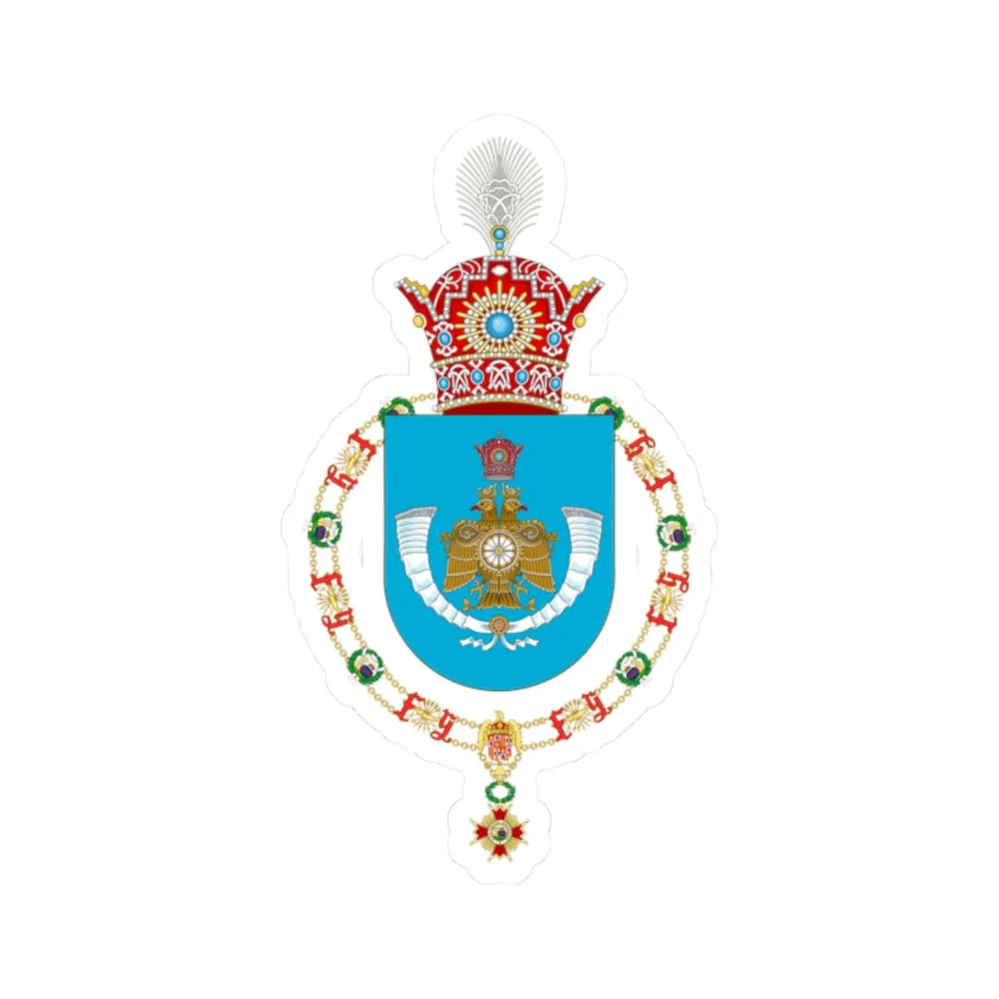Coat of Arms of Reza Pahlavi Crown Prince of Iran Order of Isabella the Catholic (Iran) (Coat of Arms) STICKER Vinyl Kiss-Cut Decal 2 Inch White - The Sticker Space