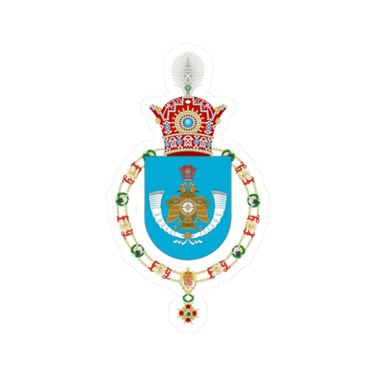Coat of Arms of Reza Pahlavi Crown Prince of Iran Order of Isabella the Catholic (Iran) (Coat of Arms) STICKER Vinyl Kiss-Cut Decal 2 Inch White - The Sticker Space