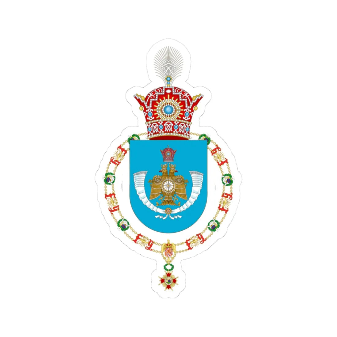 Coat of Arms of Reza Pahlavi Crown Prince of Iran Order of Isabella the Catholic (Iran) (Coat of Arms) STICKER Vinyl Kiss-Cut Decal 3 Inch White - The Sticker Space
