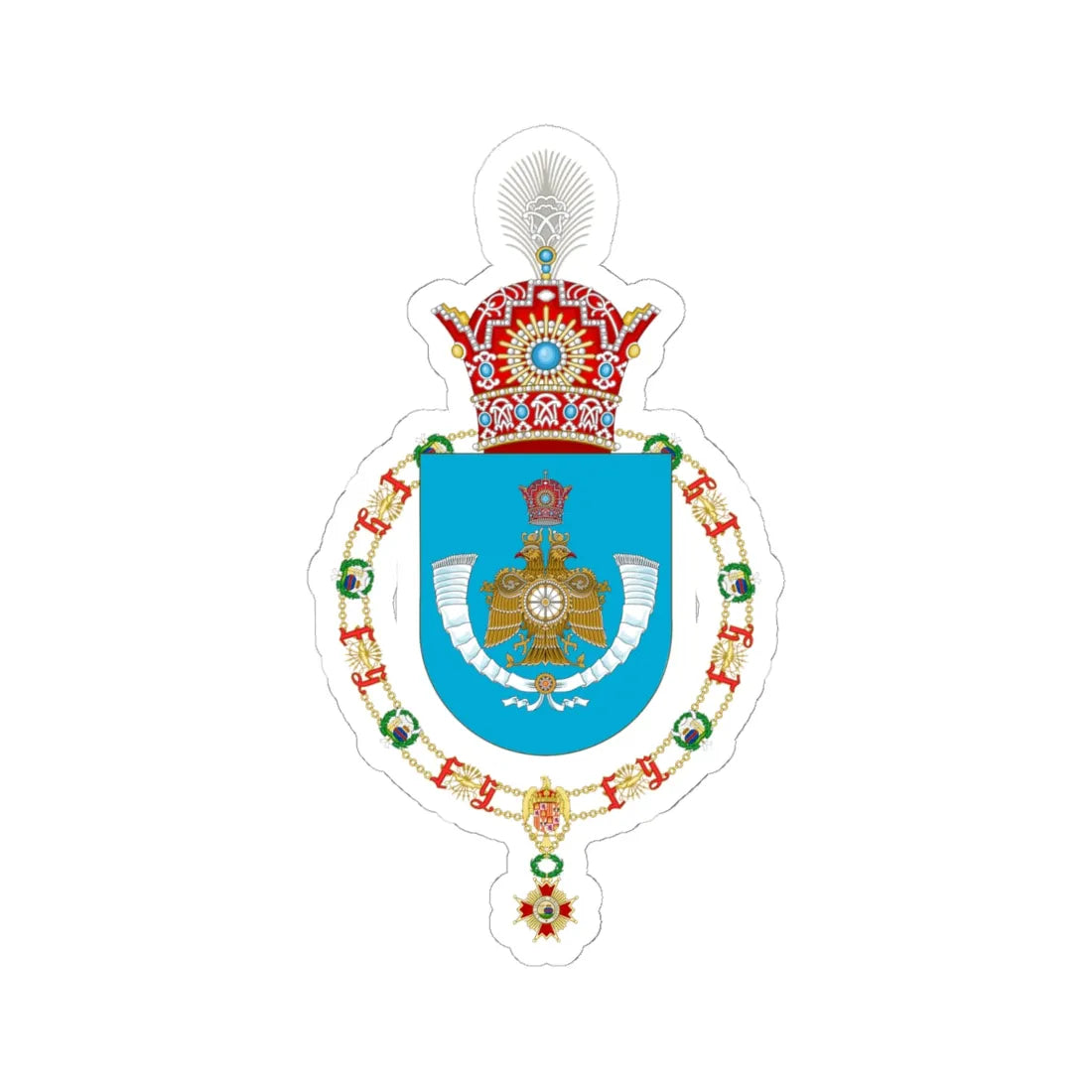 Coat of Arms of Reza Pahlavi Crown Prince of Iran Order of Isabella the Catholic (Iran) (Coat of Arms) STICKER Vinyl Kiss-Cut Decal 6 Inch White - The Sticker Space