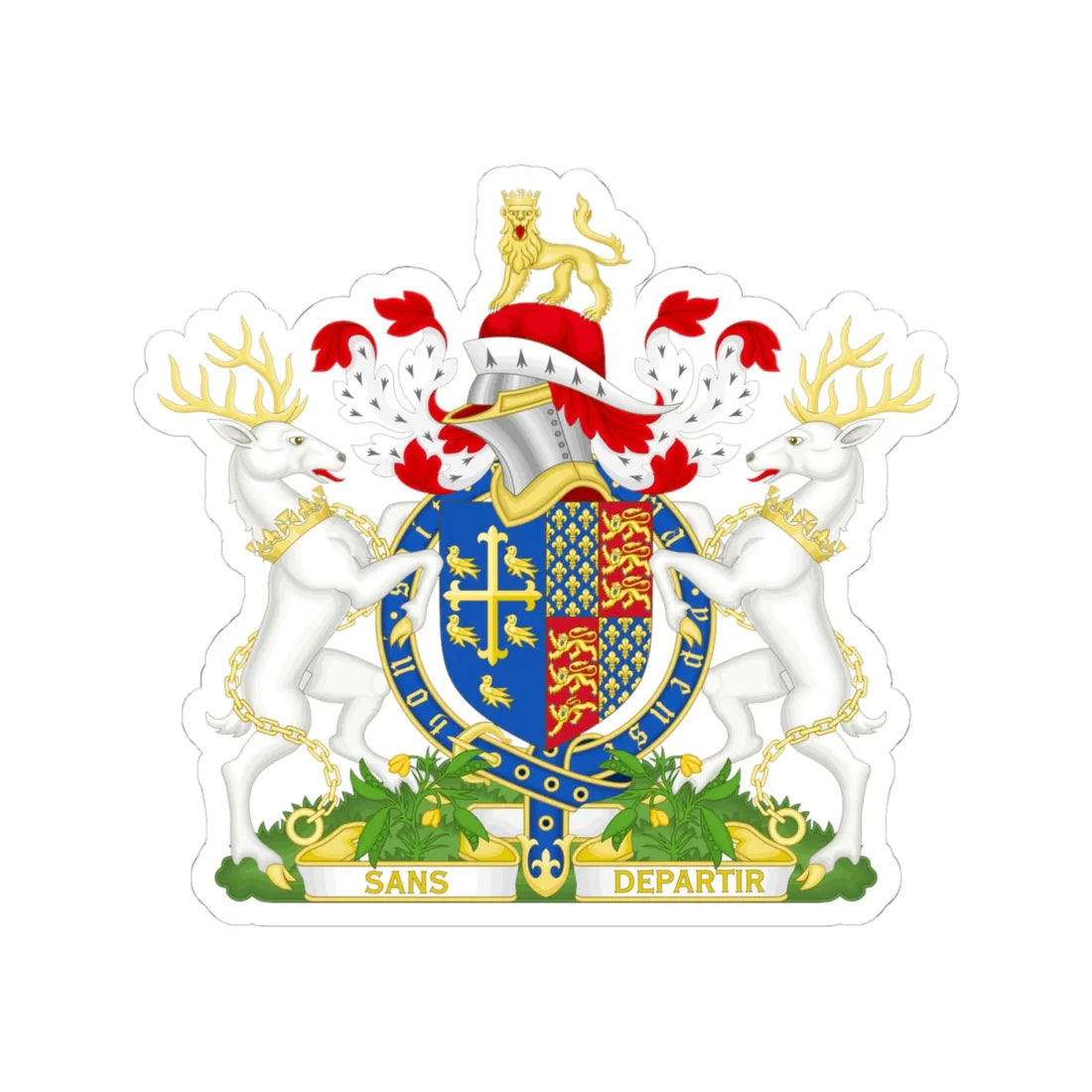 Coat of Arms of Richard II of England 1377-1399 Variant Motto 2 (England) (Coat of Arms) STICKER Vinyl Kiss-Cut Decal 4 Inch White - The Sticker Space