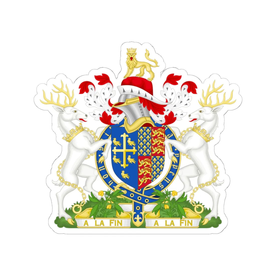 Coat of Arms of Richard II of England 1377-1399 Variant Motto 3 (England) (Coat of Arms) STICKER Vinyl Kiss-Cut Decal 6 Inch White - The Sticker Space