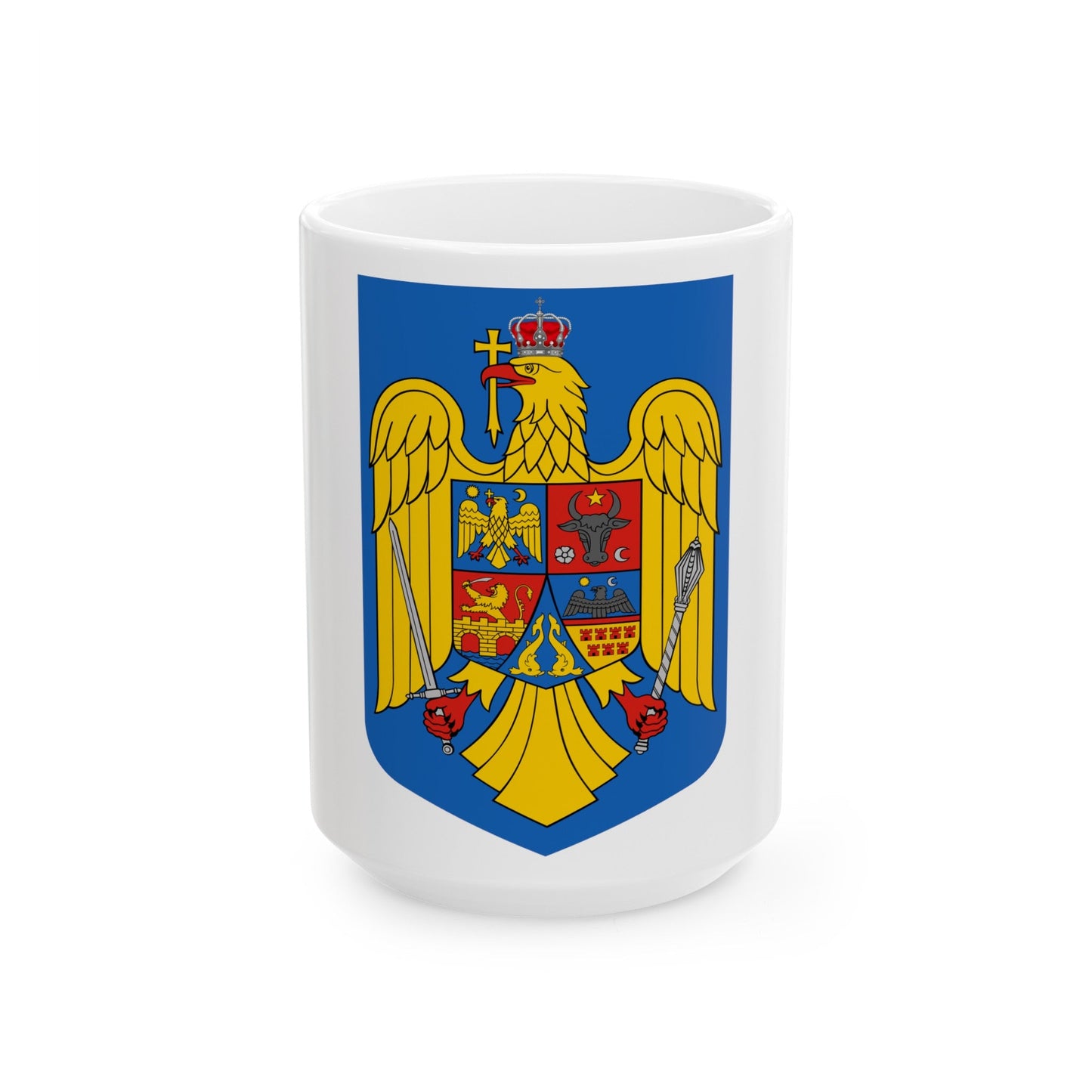 Coat of arms of Romania - White Coffee Mug-15oz-The Sticker Space