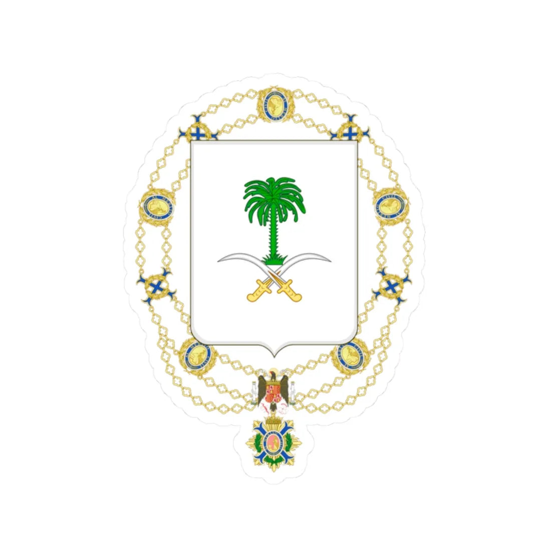 Coat of Arms of Saúd and Fáisal of Saudi Arabia Spanish Order of the Civil Merit (Saudi Arabia) (Coat of Arms) STICKER Vinyl Kiss-Cut Decal 2 Inch White - The Sticker Space