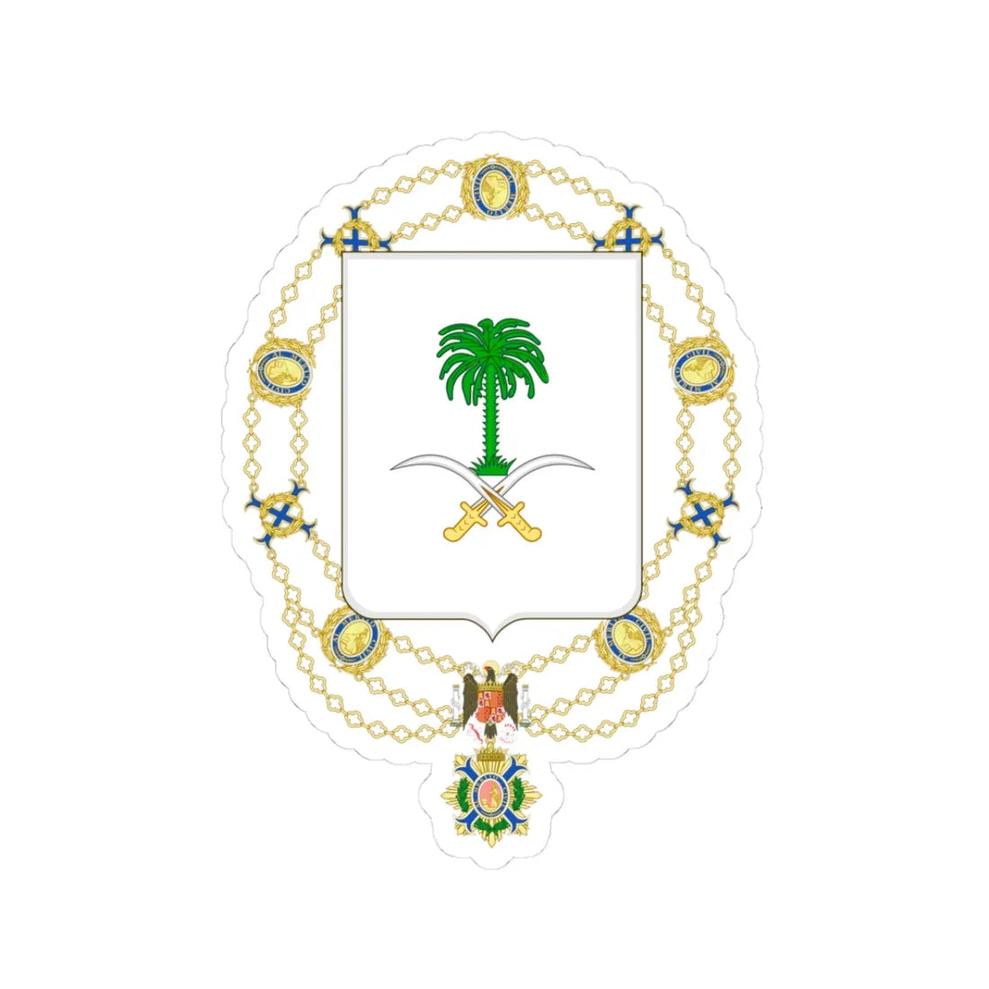 Coat of Arms of Saúd and Fáisal of Saudi Arabia Spanish Order of the Civil Merit (Saudi Arabia) (Coat of Arms) STICKER Vinyl Kiss-Cut Decal 3 Inch White - The Sticker Space