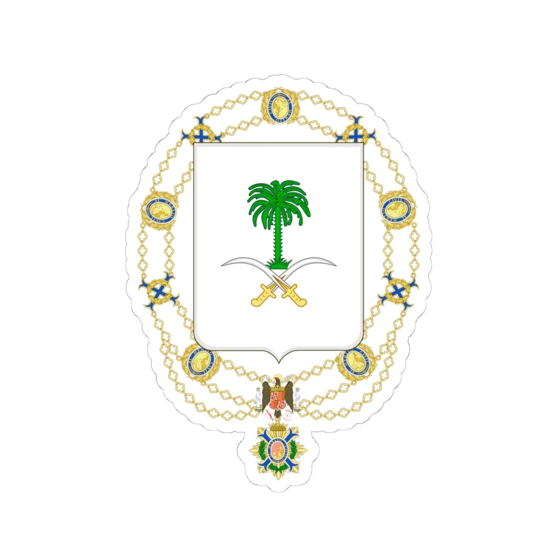 Coat of Arms of Saúd and Fáisal of Saudi Arabia Spanish Order of the Civil Merit (Saudi Arabia) (Coat of Arms) STICKER Vinyl Kiss-Cut Decal 4 Inch White - The Sticker Space