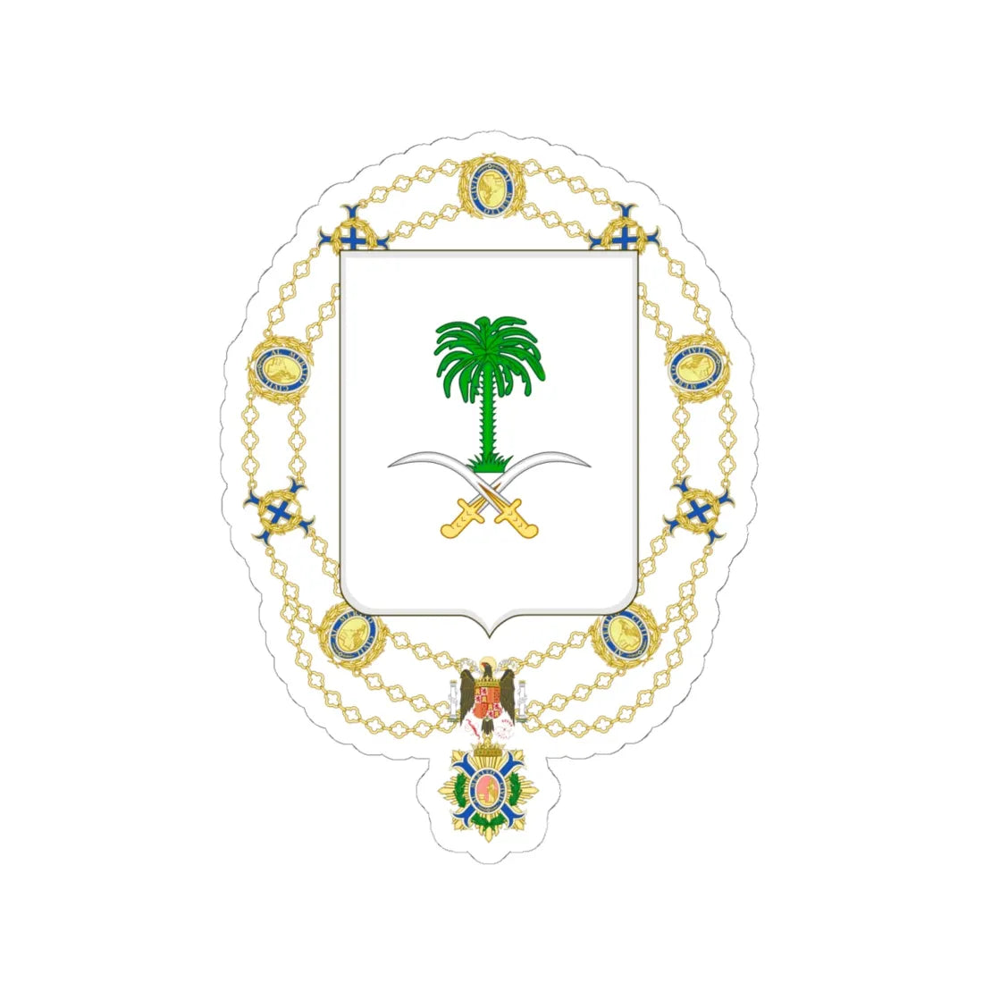 Coat of Arms of Saúd and Fáisal of Saudi Arabia Spanish Order of the Civil Merit (Saudi Arabia) (Coat of Arms) STICKER Vinyl Kiss-Cut Decal 6 Inch White - The Sticker Space