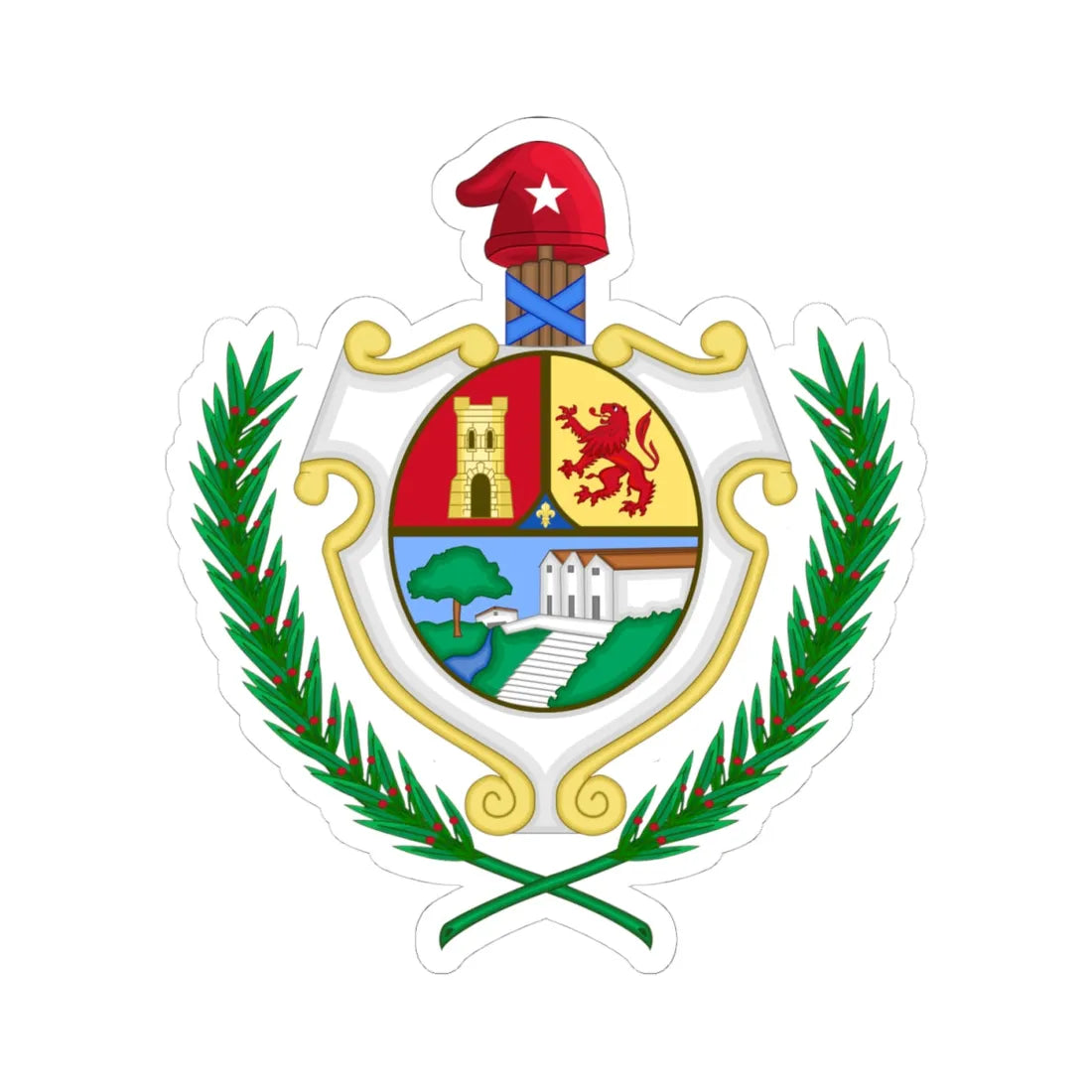 Coat of arms of San Antonio de los Baños Cuba (Cuba) (Coat of Arms) STICKER Vinyl Kiss-Cut Decal 4 Inch White - The Sticker Space