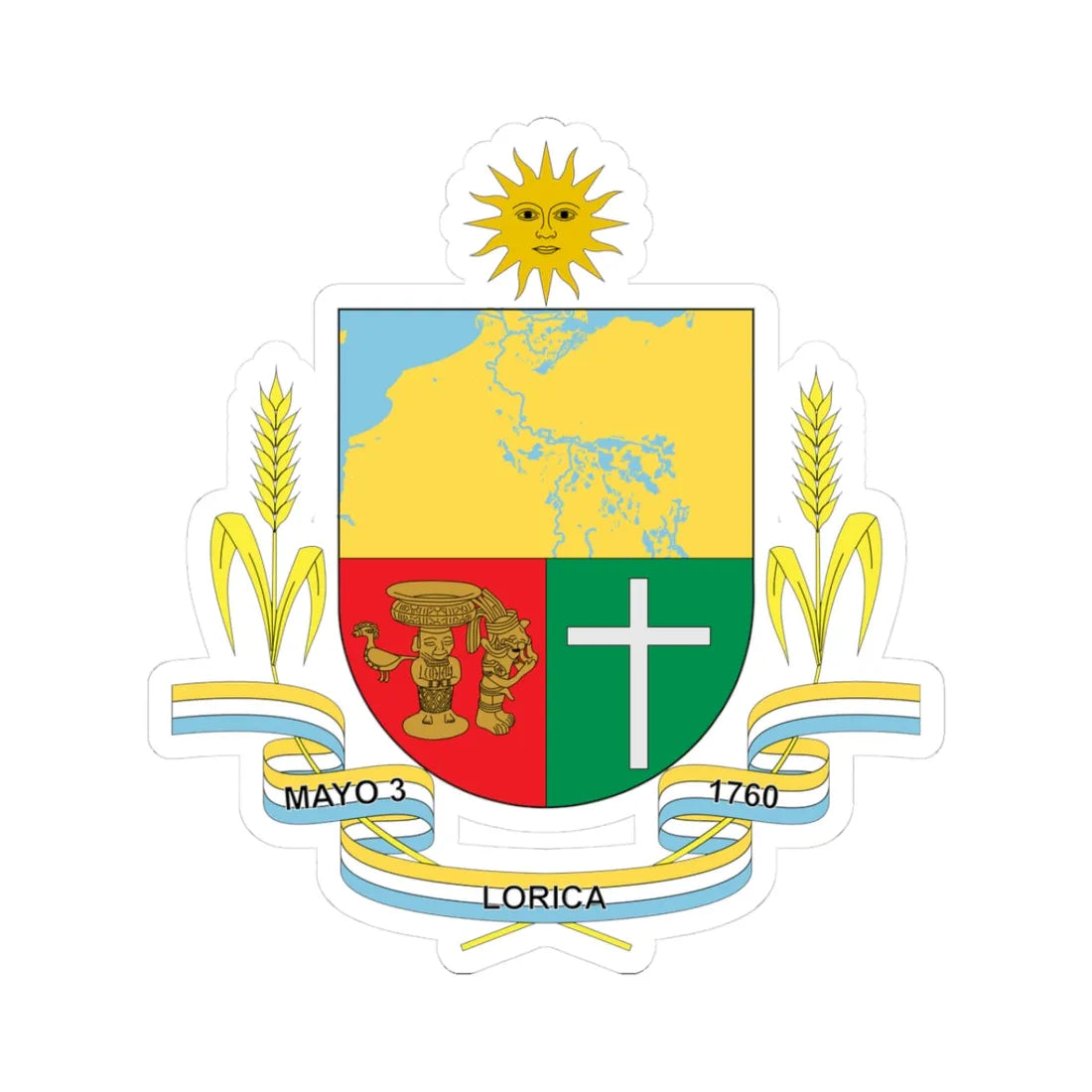 Coat of arms of Santa Cruz de Lorica (Colombia) (Coat of Arms) STICKER Vinyl Kiss-Cut Decal 3 Inch White - The Sticker Space