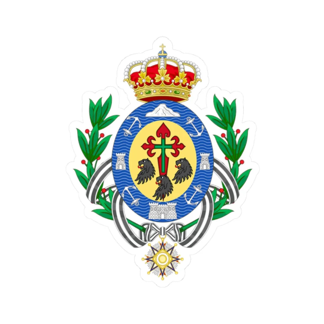 Coat of Arms of Santa Cruz de Tenerife (Spain) (Coat of Arms) STICKER Vinyl Kiss-Cut Decal 2 Inch White - The Sticker Space