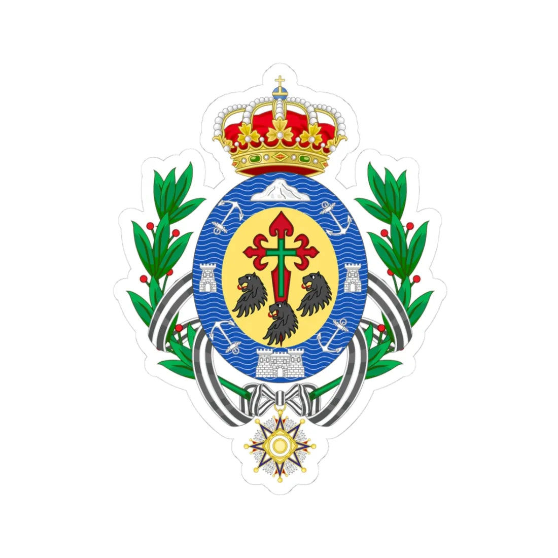 Coat of Arms of Santa Cruz de Tenerife (Spain) (Coat of Arms) STICKER Vinyl Kiss-Cut Decal 3 Inch White - The Sticker Space
