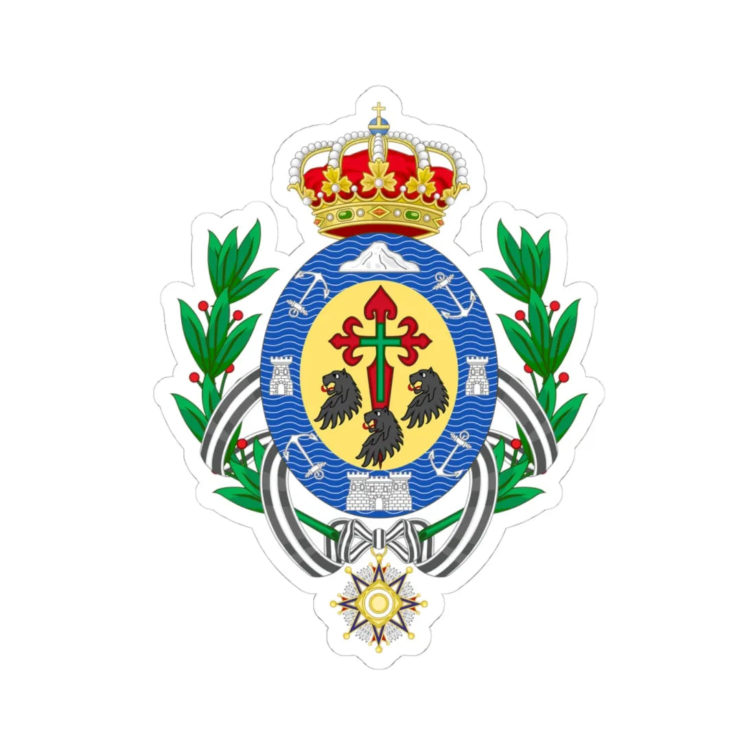 Coat of Arms of Santa Cruz de Tenerife (Spain) (Coat of Arms) STICKER Vinyl Kiss-Cut Decal 4 Inch White - The Sticker Space