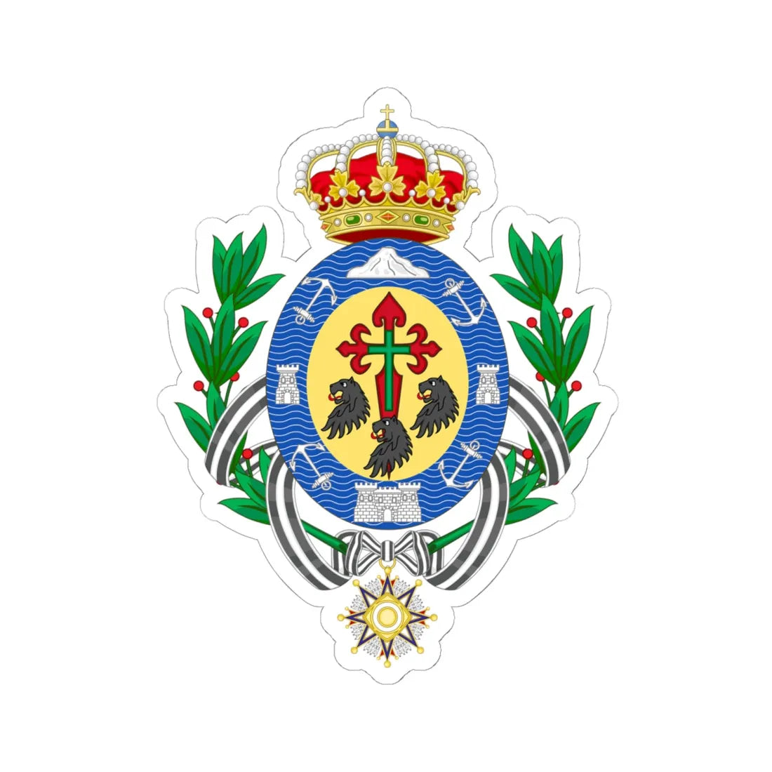 Coat of Arms of Santa Cruz de Tenerife (Spain) (Coat of Arms) STICKER Vinyl Kiss-Cut Decal 6 Inch White - The Sticker Space