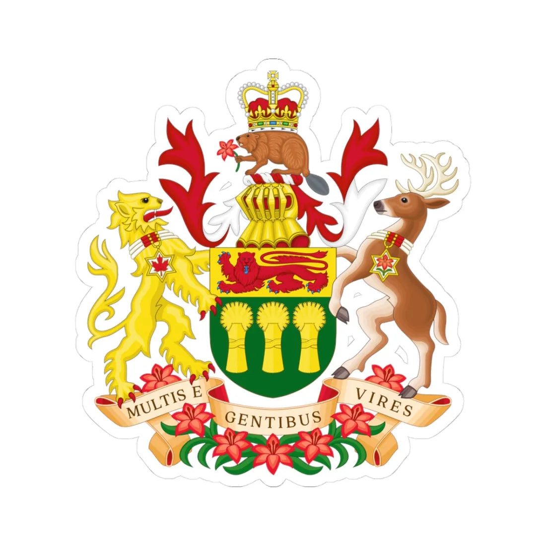 Coat of arms of Saskatchewan (Canada) (Coat of Arms) STICKER Vinyl Kiss-Cut Decal 3 Inch White - The Sticker Space
