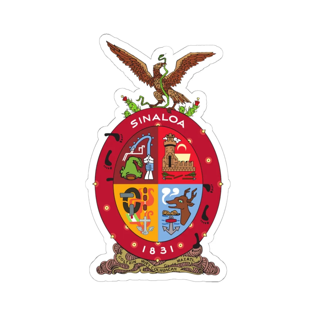 Coat of arms of Sinaloa (Mexico) (Coat of Arms) STICKER Vinyl Kiss-Cut Decal 6 Inch White - The Sticker Space