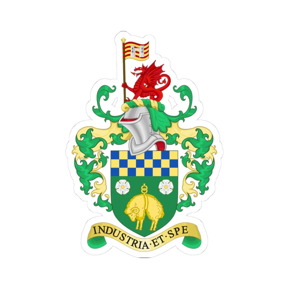 Coat of arms of Skipton (England) (Coat of Arms) STICKER Vinyl Kiss-Cut Decal 3 Inch White - The Sticker Space