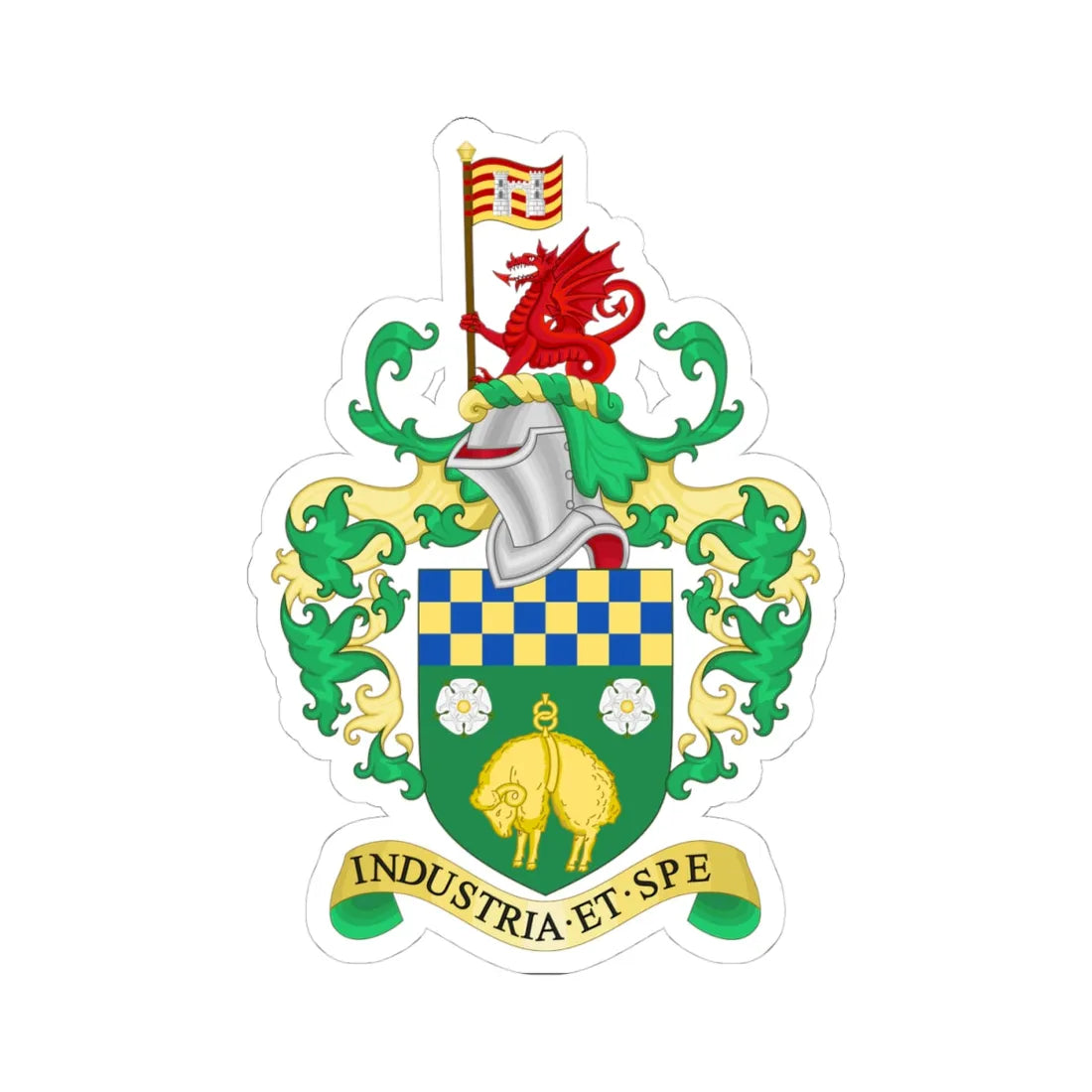 Coat of arms of Skipton (England) (Coat of Arms) STICKER Vinyl Kiss-Cut Decal 4 Inch White - The Sticker Space