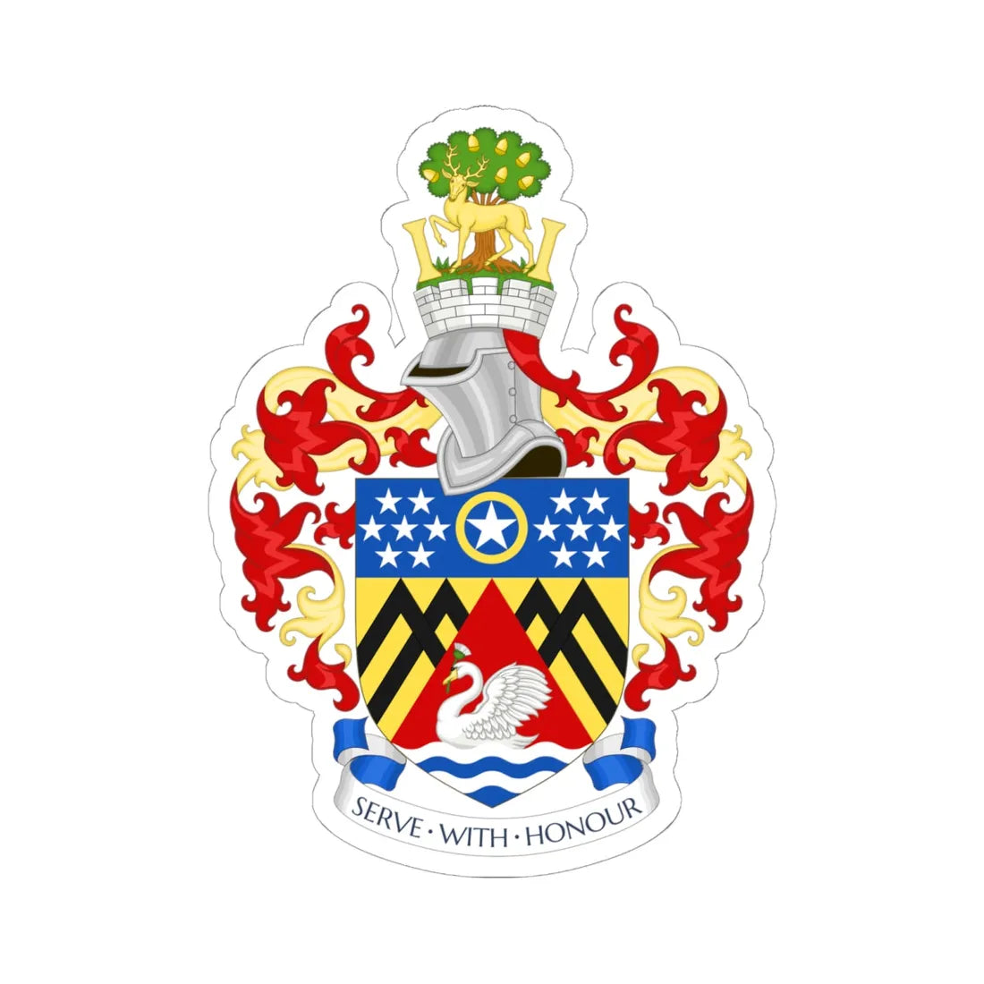 Coat of arms of Slough Borough Council (England) (Coat of Arms) STICKER Vinyl Kiss-Cut Decal 6 Inch White - The Sticker Space