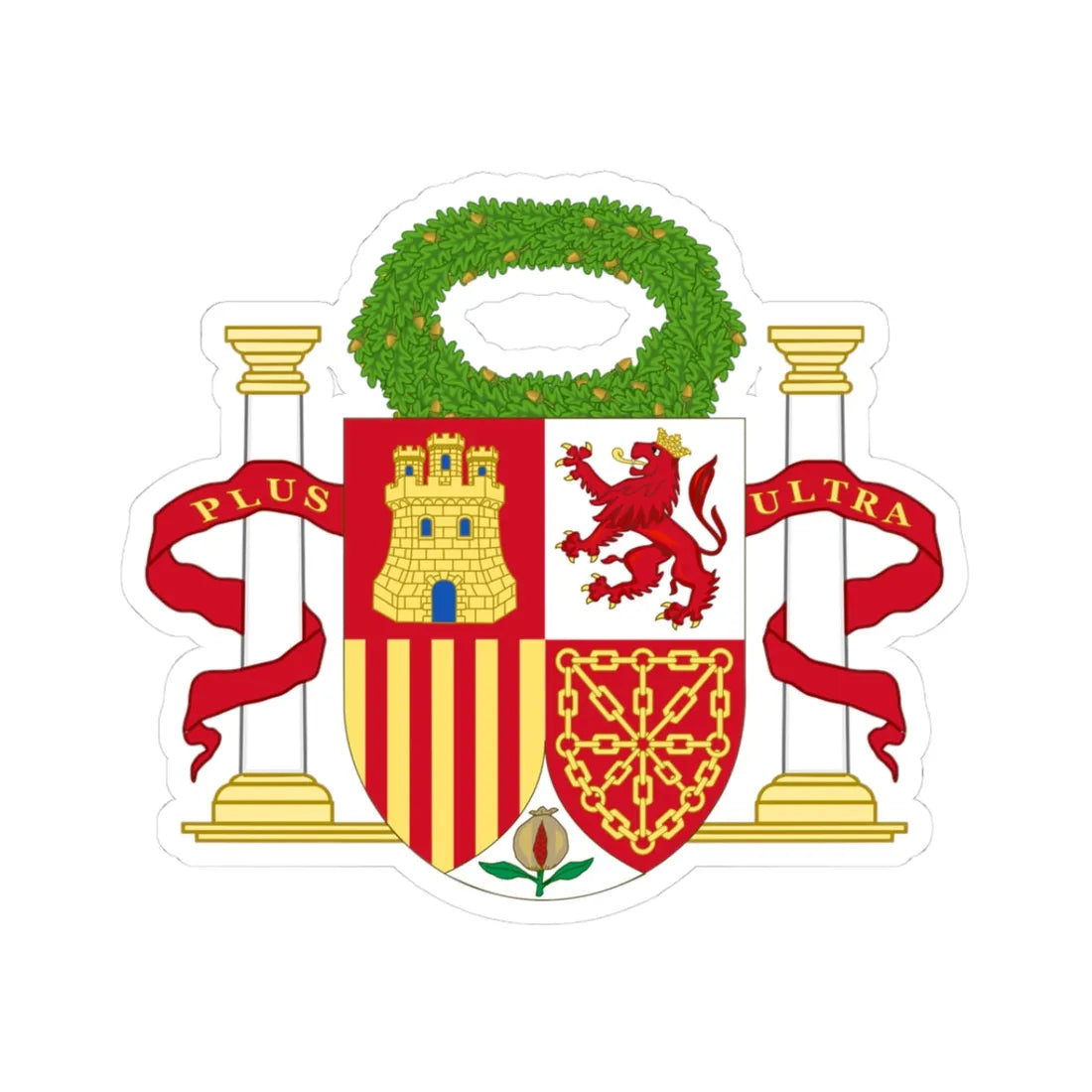 Coat of Arms of Spain-1868 Proposal with the Civic Crown (Spain) (Coat of Arms) STICKER Vinyl Kiss-Cut Decal 3 Inch White - The Sticker Space