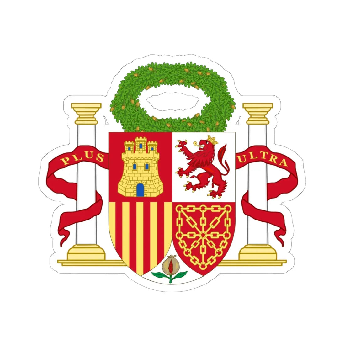Coat of Arms of Spain-1868 Proposal with the Civic Crown (Spain) (Coat of Arms) STICKER Vinyl Kiss-Cut Decal 6 Inch White - The Sticker Space