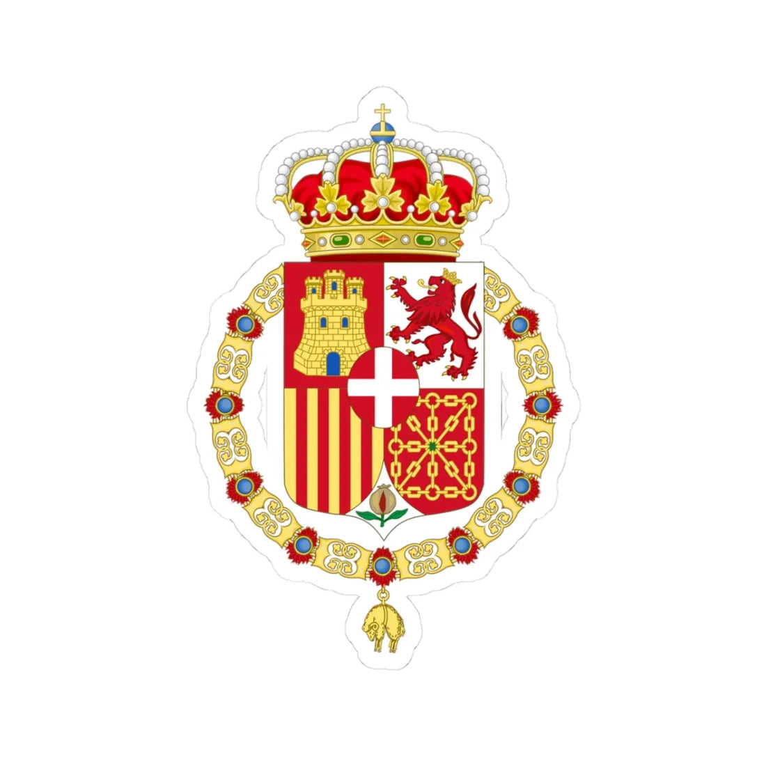 Coat of Arms of Spain 1871-1873 Golden Fleece Variant (Spain) (Coat of Arms) STICKER Vinyl Kiss-Cut Decal 3 Inch White - The Sticker Space