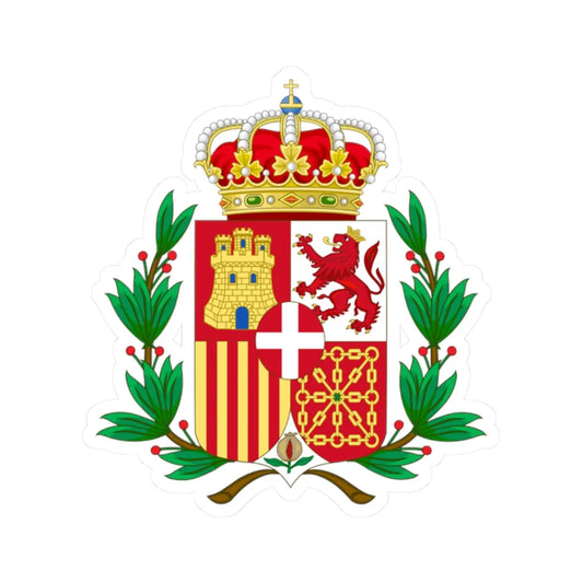 Coat of Arms of Spain 1871-1873 Laurel Variant (Spain) (Coat of Arms) STICKER Vinyl Kiss-Cut Decal 2 Inch White - The Sticker Space