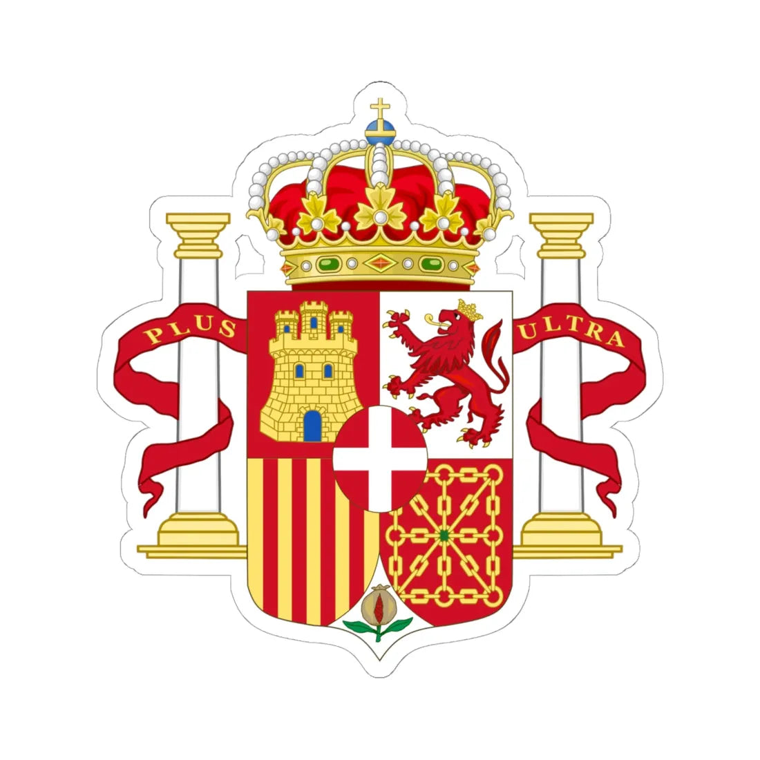 Coat of Arms of Spain 1871-1873 Pillars of Hercules Variant (Spain) (Coat of Arms) STICKER Vinyl Kiss-Cut Decal 6 Inch White - The Sticker Space