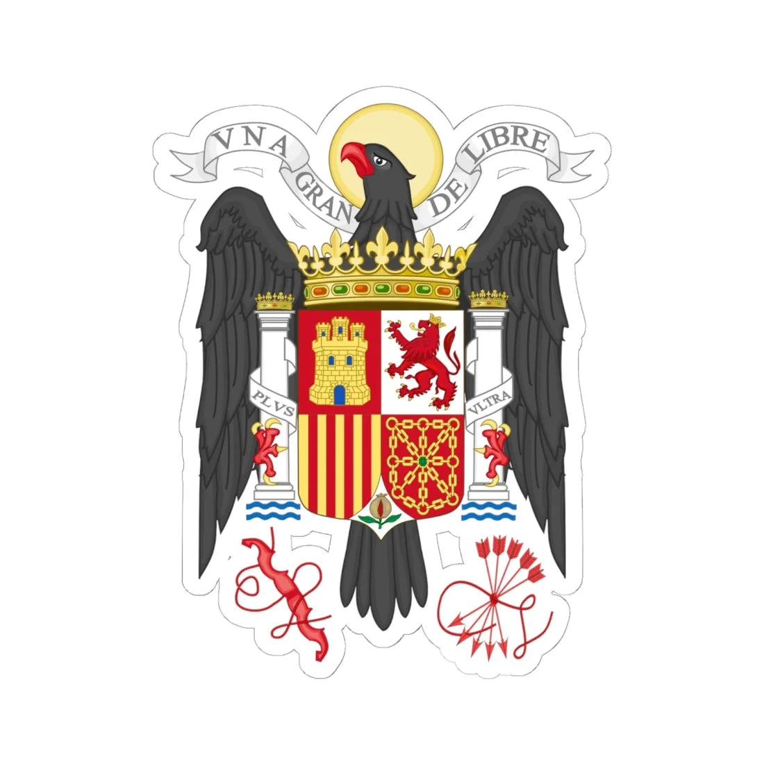 Coat of Arms of Spain 1939-1945-Bureaucratic Variant (Spain) (Coat of Arms) STICKER Vinyl Kiss-Cut Decal 6 Inch White - The Sticker Space