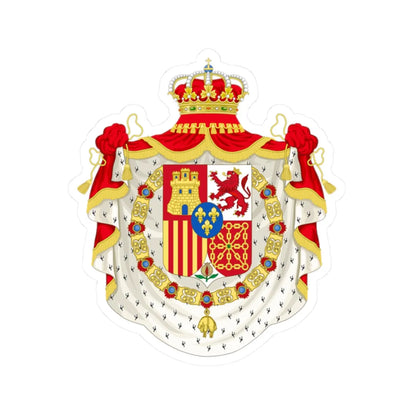 Coat of Arms of Spain c.1883-1931 Golden Fleece and Mantle Variant (Spain) (Coat of Arms) STICKER Vinyl Kiss-Cut Decal 2 Inch White - The Sticker Space
