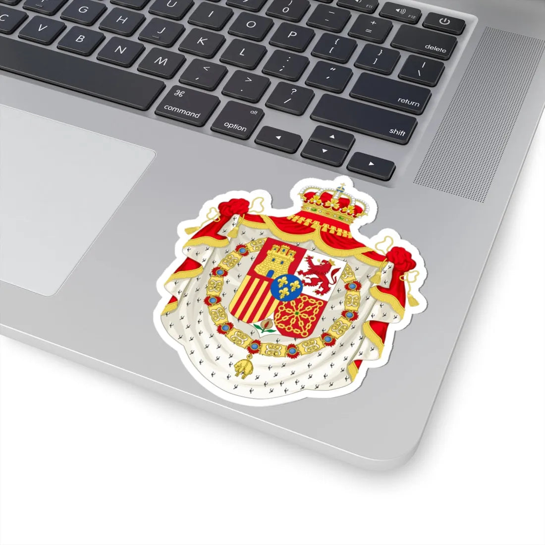 Coat of Arms of Spain c.1883-1931 Golden Fleece and Mantle Variant (Spain) (Coat of Arms) STICKER Vinyl Kiss-Cut Decal - The Sticker Space