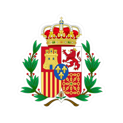 Coat of Arms of Spain c.1883-1931 Laurel Variant (Spain) (Coat of Arms) STICKER Vinyl Kiss-Cut Decal 2 Inch White - The Sticker Space