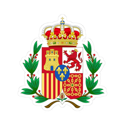 Coat of Arms of Spain c.1883-1931 Laurel Variant (Spain) (Coat of Arms) STICKER Vinyl Kiss-Cut Decal 3 Inch White - The Sticker Space