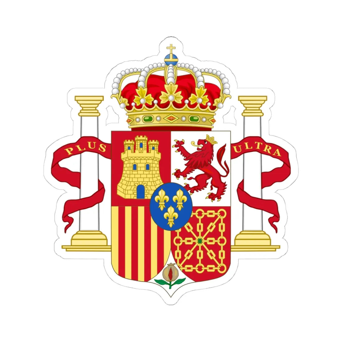 Coat of Arms of Spain c.1883-1931 Pillars of Hercules Variant (Spain) (Coat of Arms) STICKER Vinyl Kiss-Cut Decal 4 Inch White - The Sticker Space