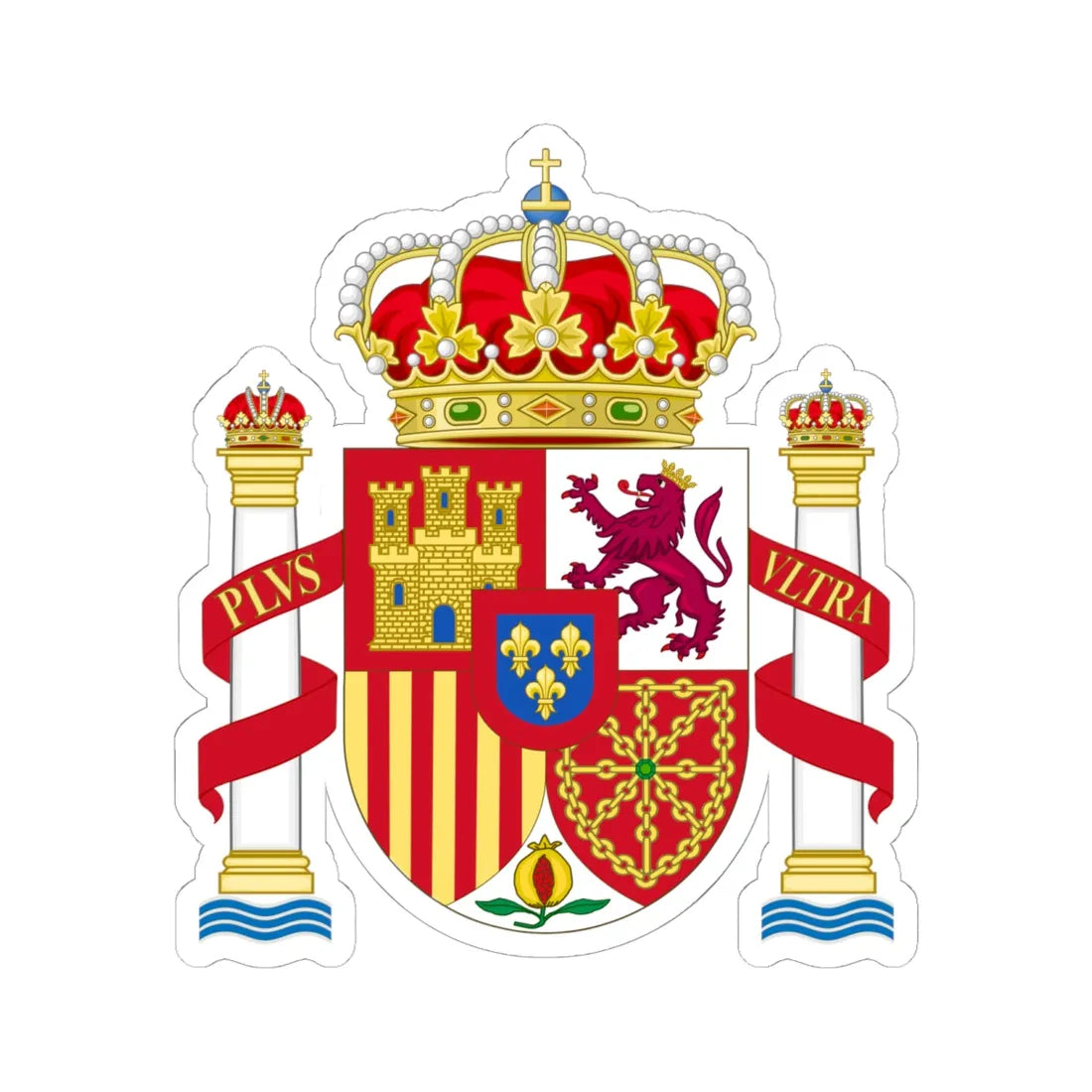 Coat of Arms of Spain corrections of heraldist requests (Spain) (Coat of Arms) STICKER Vinyl Kiss-Cut Decal 6 Inch White - The Sticker Space