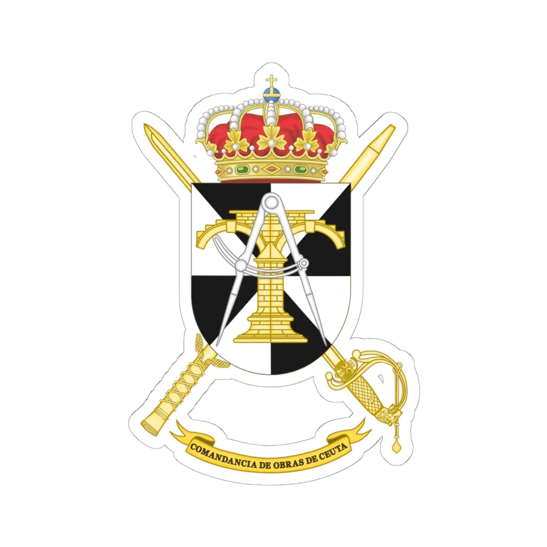 Coat of Arms of Spanish Army Ceuta Construction Command (Spain) (Coat of Arms) STICKER Vinyl Kiss-Cut Decal 6 Inch White - The Sticker Space