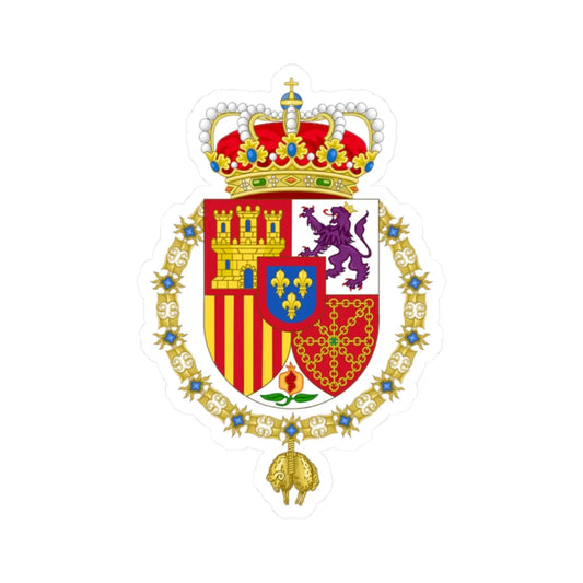 Coat of Arms of Spanish Monarch corrections of heraldist requests (Spain) (Coat of Arms) STICKER Vinyl Kiss-Cut Decal 2 Inch White - The Sticker Space